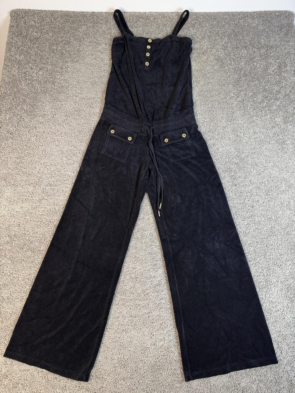Juicy Couture Jumpsuit Womens S Black Velvet One-Piece Square Neck Casual
